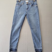 Loft Women Jeans Size 4 Blue Skinny Grunge Raw Hem Classic Midrise Denim Zip - £12.03 GBP