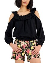 allbrand365 designer Womens Activewear Cotton Ruffled Cold-Shoulder Top,... - £29.43 GBP