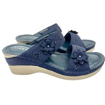 Siketu Blue Wedge Sandals with Flower Embellishments Size 40 - £25.29 GBP