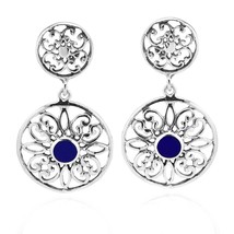 Mesmerizing Sterling Silver Stacked Circles w/ Blue Lapis Post Drop Earrings - £20.54 GBP
