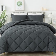 Hyleory Full Size Comforter Set With 2 Pillow Shams - Down, Dark Grey - £36.31 GBP