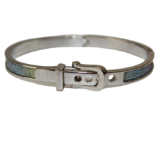 Belt Buckle Silver Tone Rainbow Glitter Pride Bangle Hinge Bracelet 4 Holes - £15.56 GBP