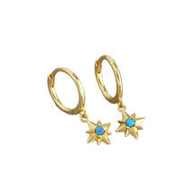 Anyco Earrings Gold Plated Charms Blue Opal Radiance Star Boho Drop For Women - £24.02 GBP
