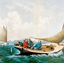 Trolling For Blue Fish 1955 Currier &amp; Ives Color Plate Fishing Boat Print DWEE35 - £31.96 GBP