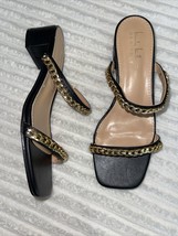 Nicole Miller Gold Chain Strappy Block Heel Mule black sz 10  - £71.05 GBP