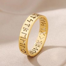 Gold Norse Viking Rune Band Ring Stainless Steel Jewelry Men Women Size 7-12 - £7.18 GBP