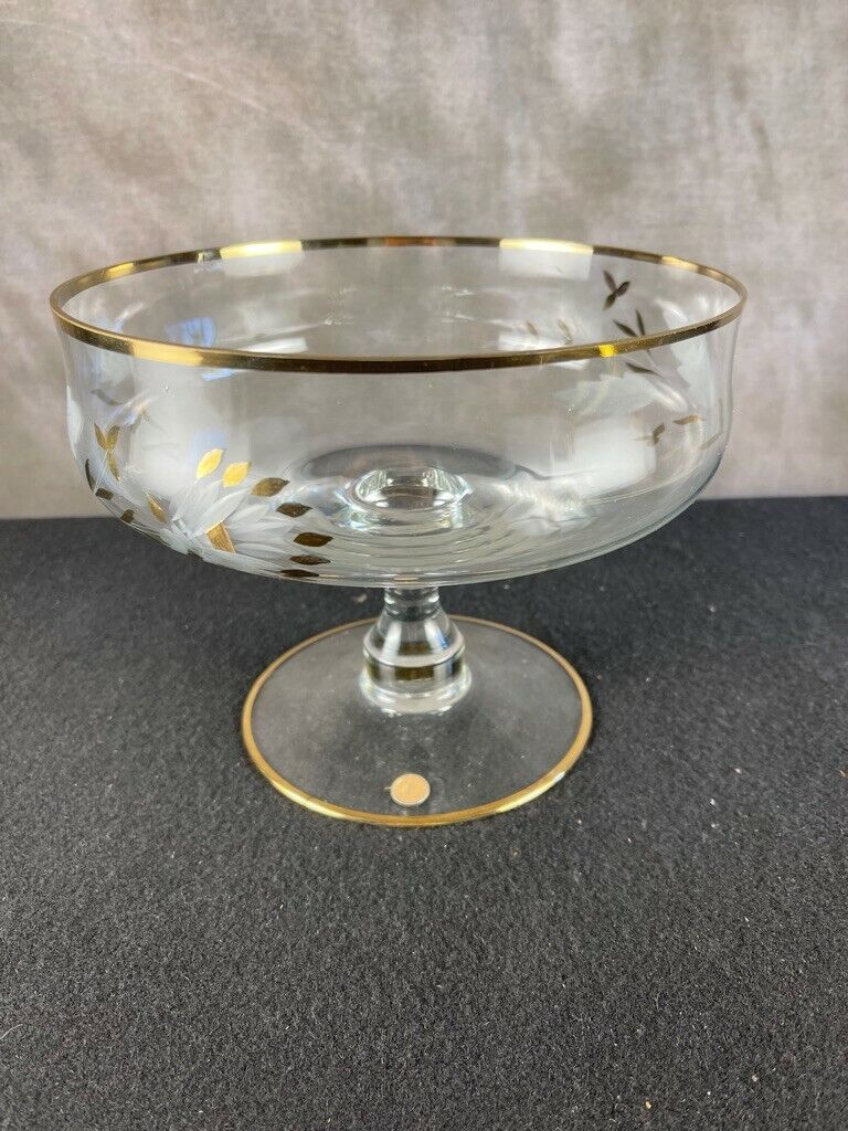 Primary image for Beautiful Vintage Romanian Crystal Bowl Hand Painted Gold Trim Serving Bowl