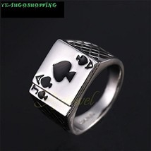 Men&#39;s Jewelry Chunky 18K White Gold Plated Black Enamel Spades Poker Rin... - £5.08 GBP