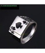 Men&#39;s Jewelry Chunky 18K White Gold Plated Black Enamel Spades Poker Rin... - £5.13 GBP
