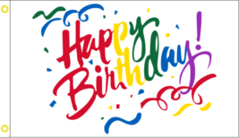 Happy Birthday White 3&#39;X5&#39; Flag ROUGH TEX® 100D - $18.88