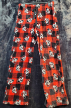 Disney Pajama Pants Womens Large Red Black Check Velvet Mickey Mouse Drawstring - £6.72 GBP