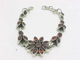 GARNET Floral Vintage BRACELET in STERLING Silver - 7 1/2 inches - FREE ... - £140.22 GBP