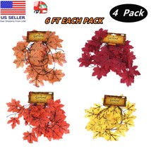 4 Pack Fall Garland Maple Leaf 6ft Foliage Mantle Vine Door Wall Decor Autumn - £9.54 GBP