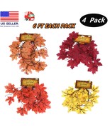 4 Pack Fall Garland Maple Leaf 6ft Foliage Mantle Vine Door Wall Decor Autumn - $11.87