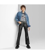 Women&#39;S Mid-Rise Faux Leather Flare Pants - Black 10 - £25.17 GBP