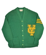 Vintage Yearite Sportswear Letterman Cardigan Sweater Mens M Green Yellow - £59.99 GBP