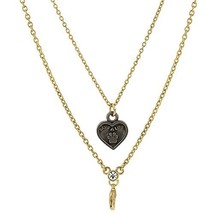 Gold Tone 16&quot; Adj Double Chain Save a Life Heart and Charm Clasp Necklace - $23.75