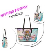 Sugar Skull Flower Artistic Inspired PU Leather Tote Handbag. - $135.00