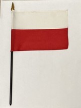 New Poland Mini Desk Flag - Black Wood Stick Gold Top 4” X 6” - $5.00