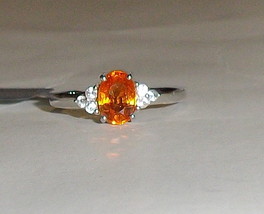 10K White Gold Orange Spessartite Garnet Oval &amp; White Zircon Ring, Sz 6, 1.49TCW - $225.00