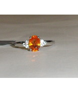 10K White Gold Orange Spessartite Garnet Oval &amp; White Zircon Ring, Sz 6,... - $308.75 CAD