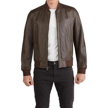 Cole Haan Men&#39;s Bonded Varsity Genuine Leather Jacket - £201.35 GBP
