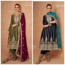 Ashirwad Designer Chinon Silk Salwar Suit Set, Top Bottom with Dupatta, Festival - £109.51 GBP
