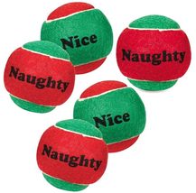 PUREPET Bulk Dog Tennis Ball Toys Naughty or Nice Holiday Christmas Themed Red G - £13.14 GBP+