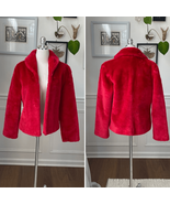 Vintage 80s Guess Faux Fur Red Open Front Teddy Coat M - $79.91 CAD