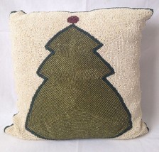 Beaded Ivory w Green Christmas Tree Throw Pillow Satin Zippered Cover - $19.95