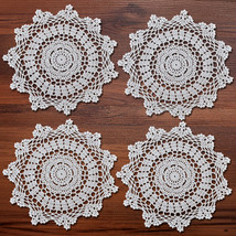 4Pcs/Lot White Handmade Vintage Round Crochet Lace Doilies Cotton Placem... - £10.89 GBP