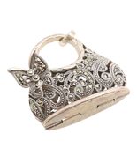 925 Sterling Silver Vintage Pendant Marcasite Butterfly Handbag OPENS  PT26033 - $185.11