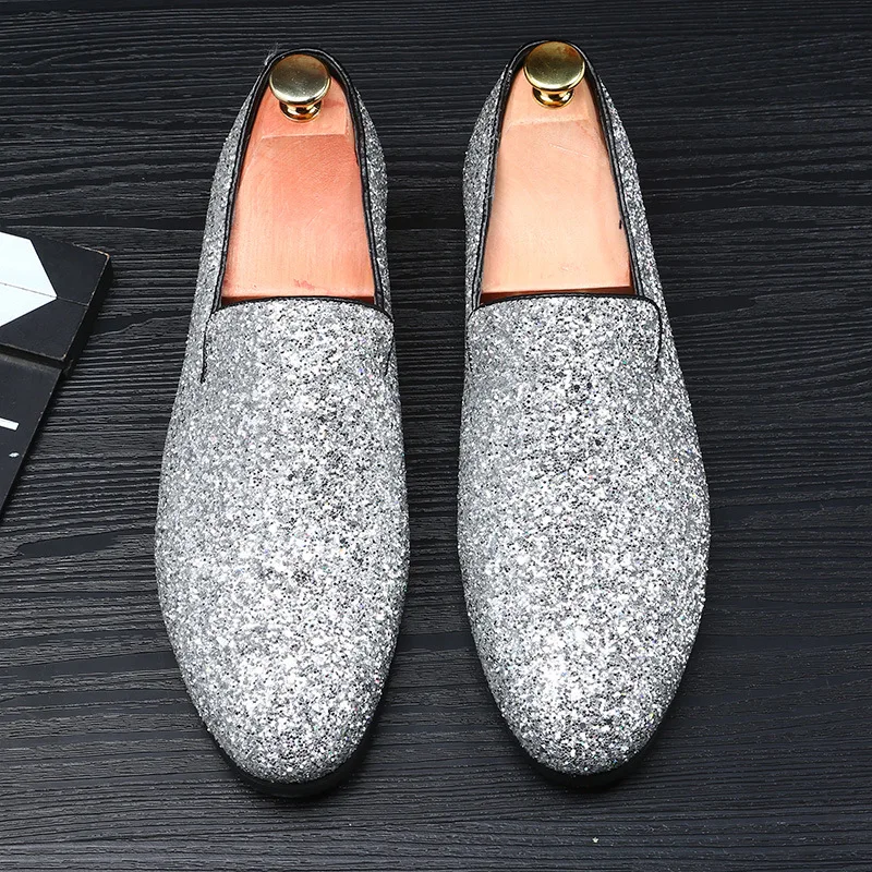 Qmaigie men loafer dress shoes New Diamond Pointed Toe Shoes Gold luxury... - £44.48 GBP