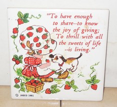 1981 Jasco Strawberry Shortcake Ceramic Square Coaster Trivet Tile - £11.28 GBP
