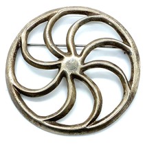 Vtg Sterling Silver Native American Navajo Open Works Wheel Shape Round Brooch - £131.56 GBP