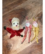 3 VTG Pipe Cleaner SANTA ELF CHRISTMAS ORNAMENTS Pink, Red, &amp; Yellow - $37.40