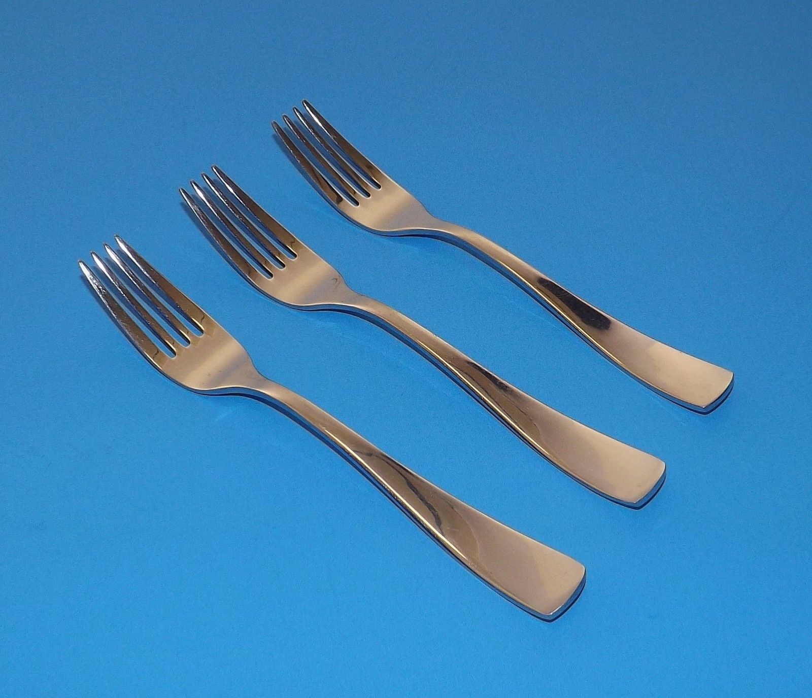 Oster Glossy Set of 3 Salad Forks 7" Stainless Unknown Pattern Lansford?? - $8.68