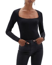 Jonathan Simkhai Sz S Marlowe Bodysuit Top Black Stretch Long Sleeve $19... - £53.60 GBP