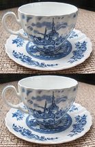 2X Johnson Brothers England Tulip Time Blue White Background Cup &amp; Saucers - £14.95 GBP