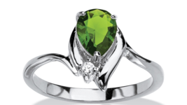 Womens Silver Pear Shaped Peridot Crystal Accent Ring Size 5,6,7,8,9,10 - £63.94 GBP