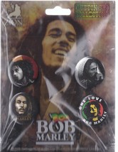 Set of 4 BOB MARLEY 2006 Official Licensend Button Pin Collection - £4.77 GBP