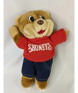 Shoneys Bear Plush 11 Inch Red Shirt Denim Pants 1986 #1 Stuffed Animal Toy - $203.87 MXN
