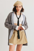 Women&#39;s Grey Knit Two Pocket Long Sleeve Open Front Cardigan - £22.79 GBP