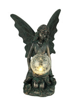 Scratch &amp; Dent Verdigris Bronze Finish Fairy LED Glass Ball Solar Statue - £36.96 GBP