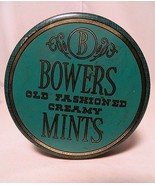 Vintage Teal &amp; Gold Rustic Cookie Tin Bowers Old Fashioned Creamy Mints  - $47.32 CAD
