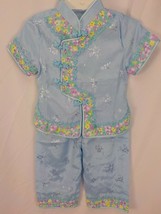 M.M. 2PC Tang Suit Infant Girls 1T Pastel Blue Shirt Pant Set Feminine Summer - £15.65 GBP