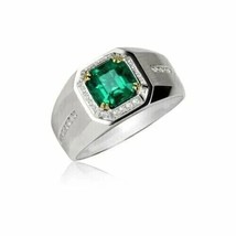 3Ct Princess Cut Lab Created Emerald Men&#39;s Engagement Ring 14K White Gold Plated - £124.96 GBP