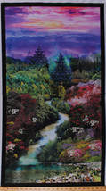 24.5&quot; X 44&quot; Panel Landscape Mountains Trees Sunset Floral Cotton Fabric D364.08 - £8.49 GBP