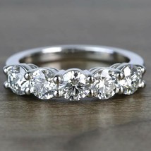 1.75Ct Runder Moissanit Diamant 5-Stone Verlobungsring 14K Weiß Vergoldet - £78.71 GBP