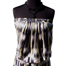 Cache Stretch Elastic Strapless Top Blk Yellow White Layered Mesh Lined ... - $35.20